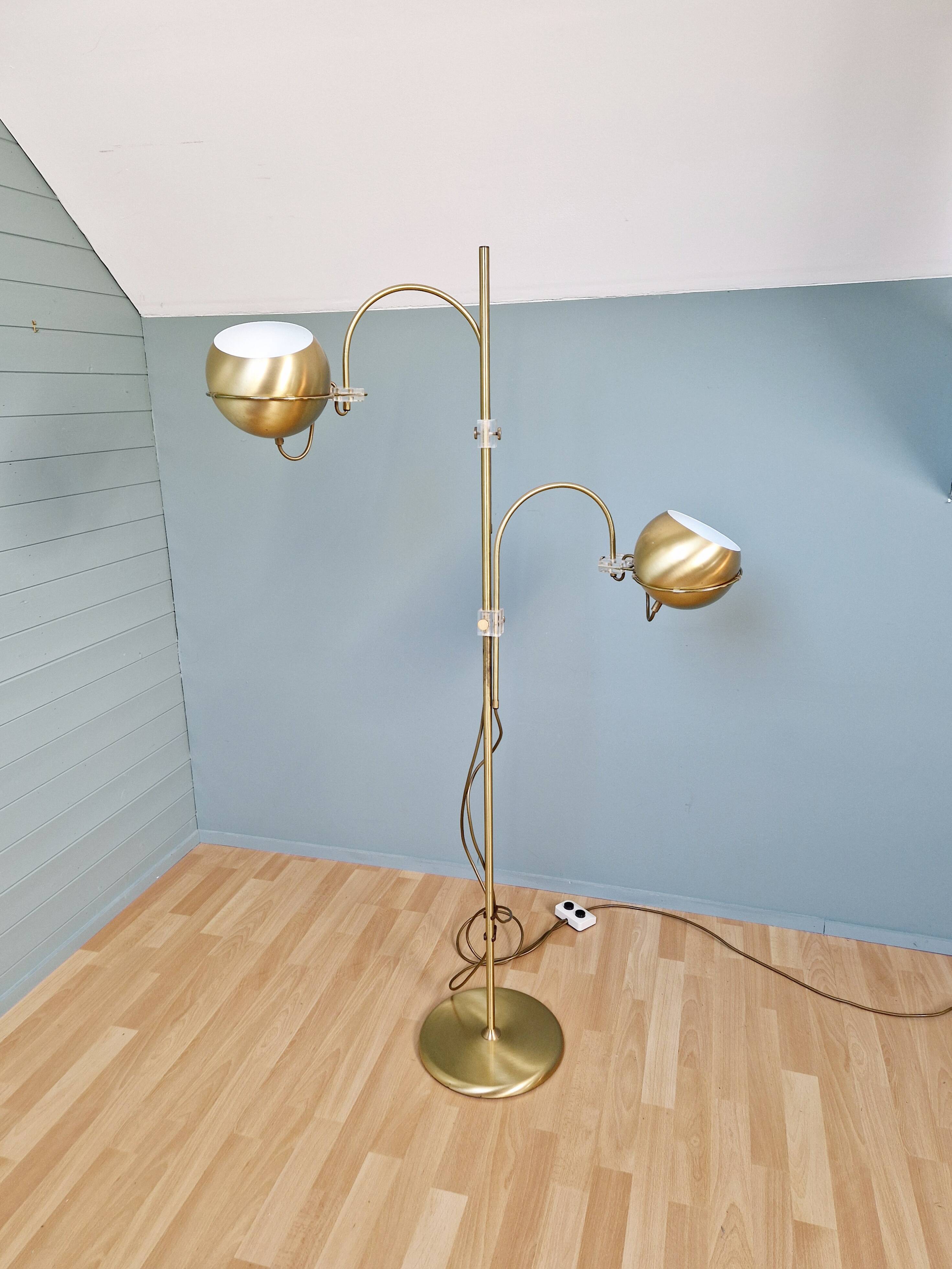 Eyeball double arc floor lamp in brass, GEPO (Netherlands), 1970s