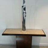 Console patine canon de fusil à plateau de travertin. Travail français. Vers 1970