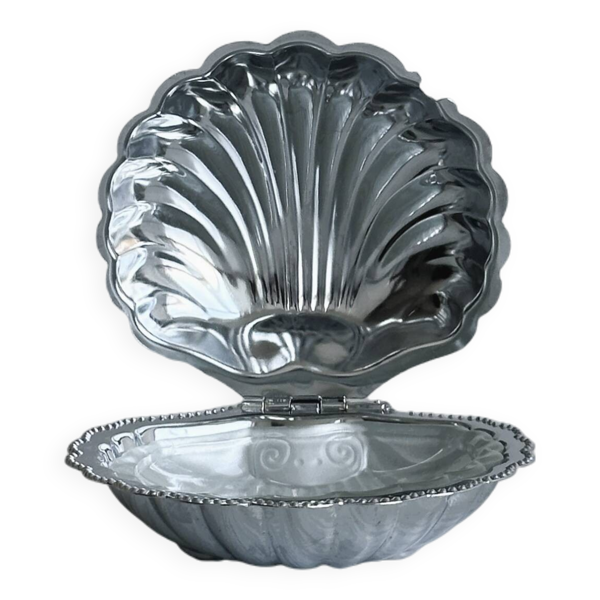Beurrier en métal argenté avec couvercle et cuillère assortie