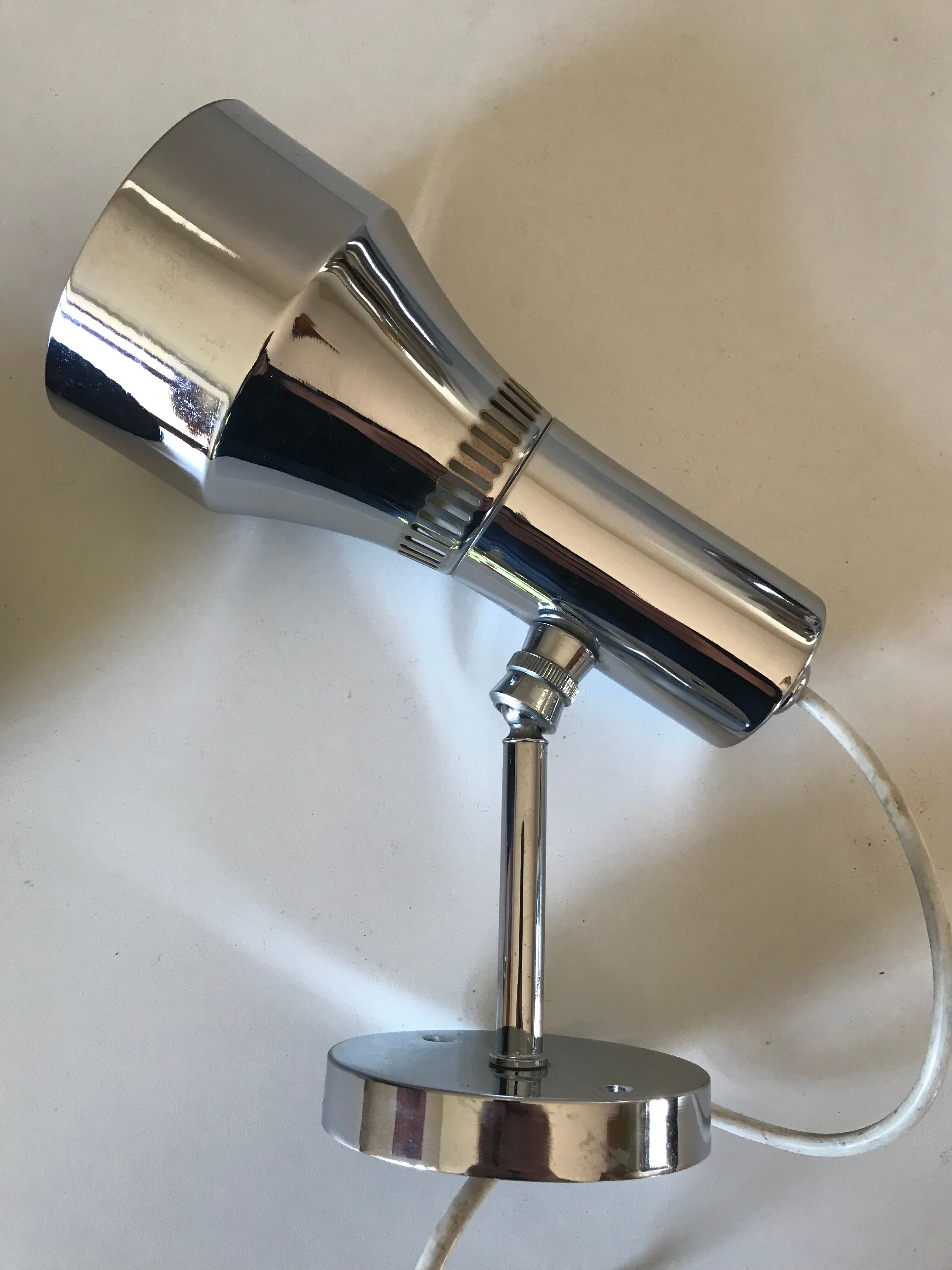 Pair of chrome wall lamps with ball joints design 70 years