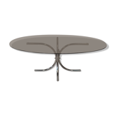 Table basse vintage chrome et verre fumé années 70