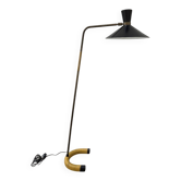 Brass and black lacquered metal floor lamp