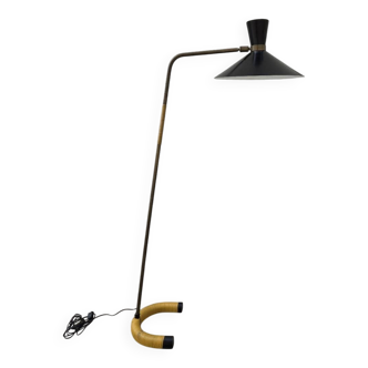 Lampe de sol laiton et metal laqué noir