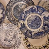 Set of 6 vintage indigo blue plates