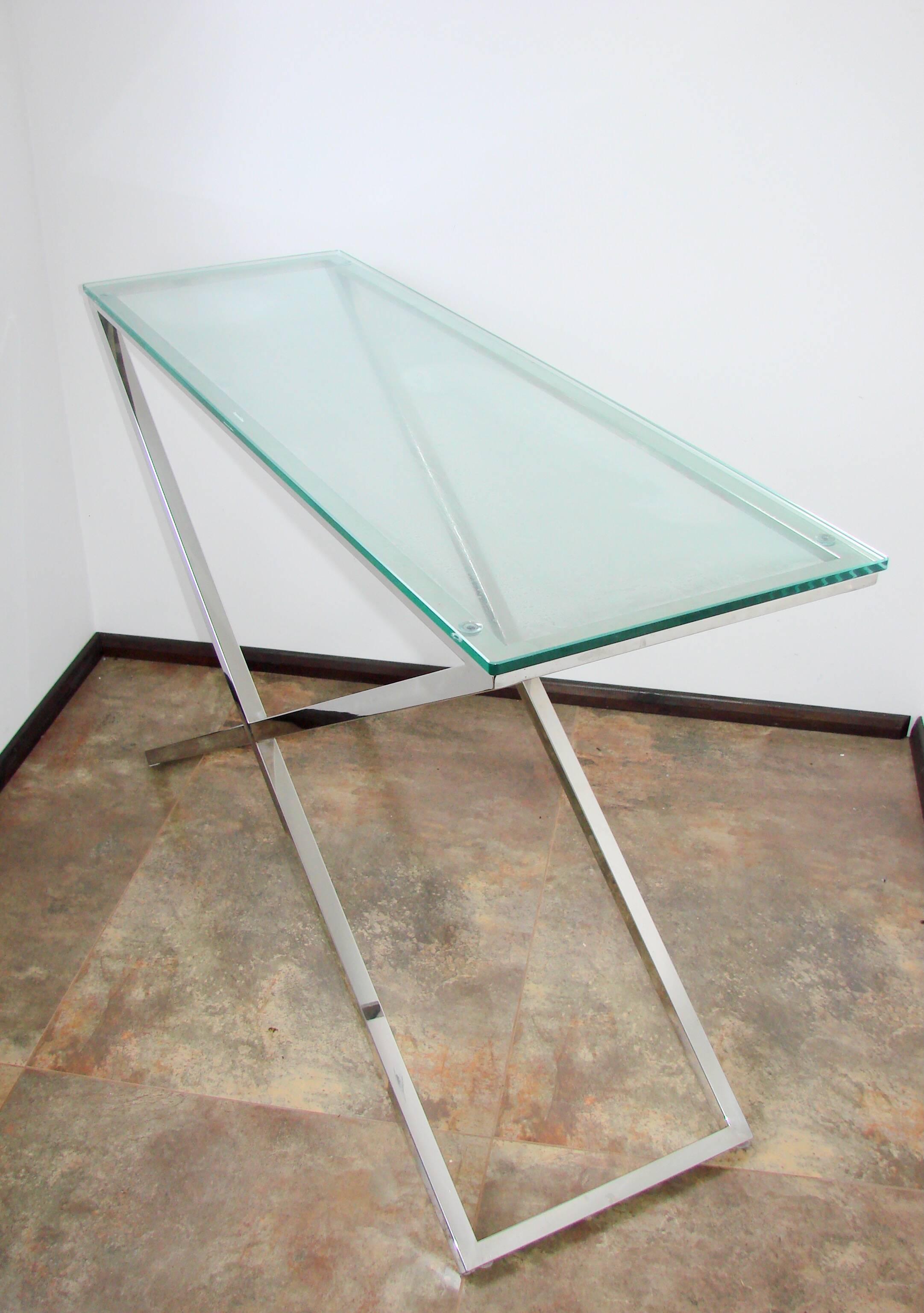 1990s-style Modern console table, chrome and glass, 120 cm