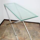 1990s-style Modern console table, chrome and glass, 120 cm