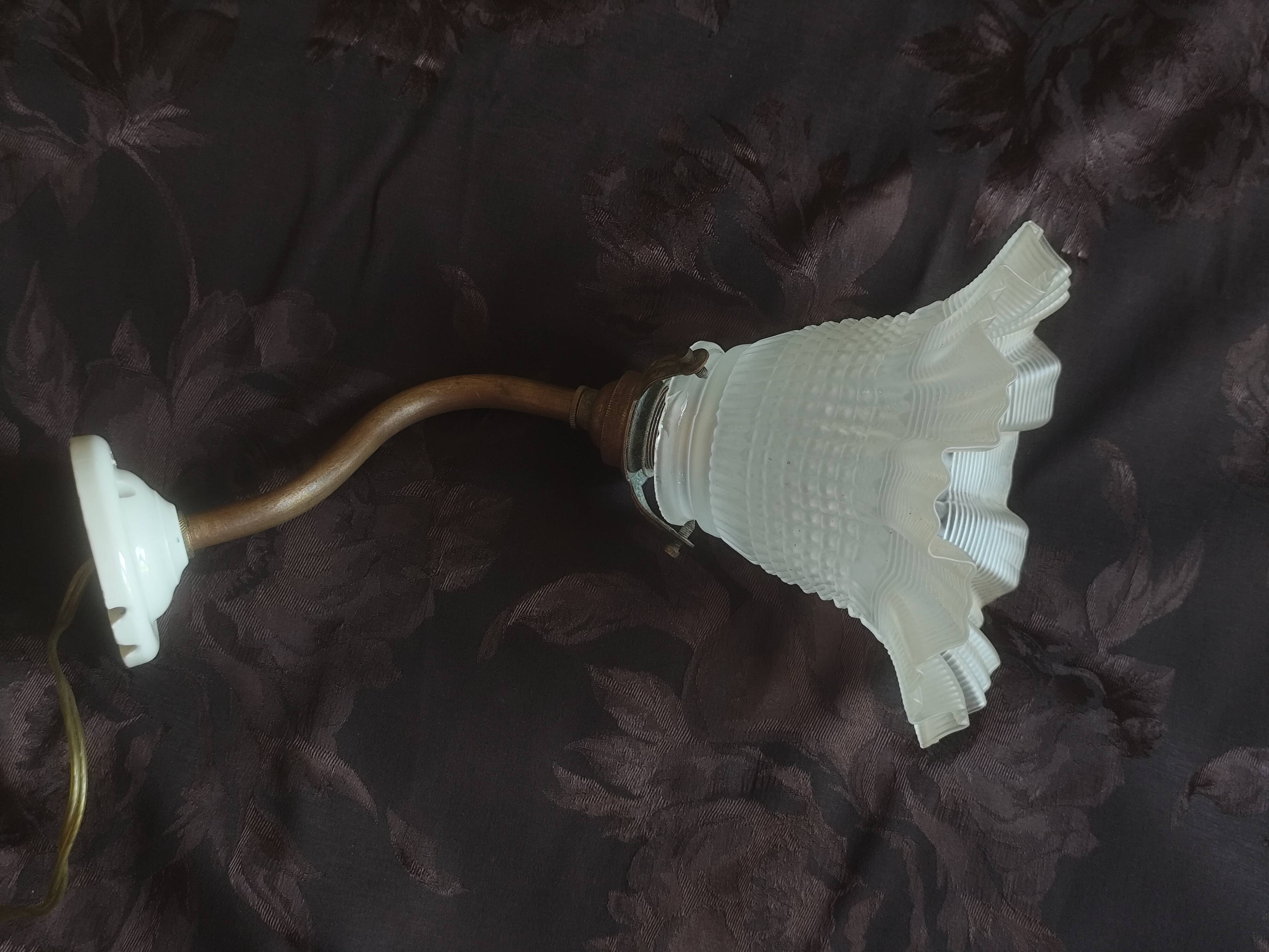 Swan neck and tulip glass wall light, porcelain lamp