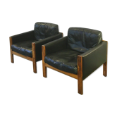 Pair of armchairs leather and rosewood, Danish, 60's
