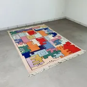 Tapis géométrique animaux/Tetris, vintage 