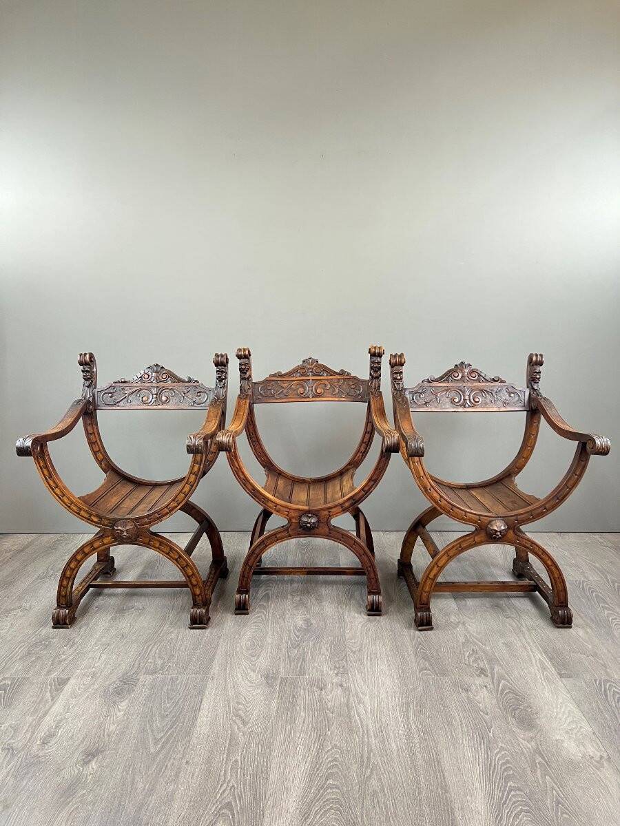 Set of Three Renaissance Style Armchairs, 19th Century