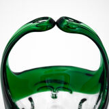 Glass green decorative basket, Czechoslovakia, 1960s