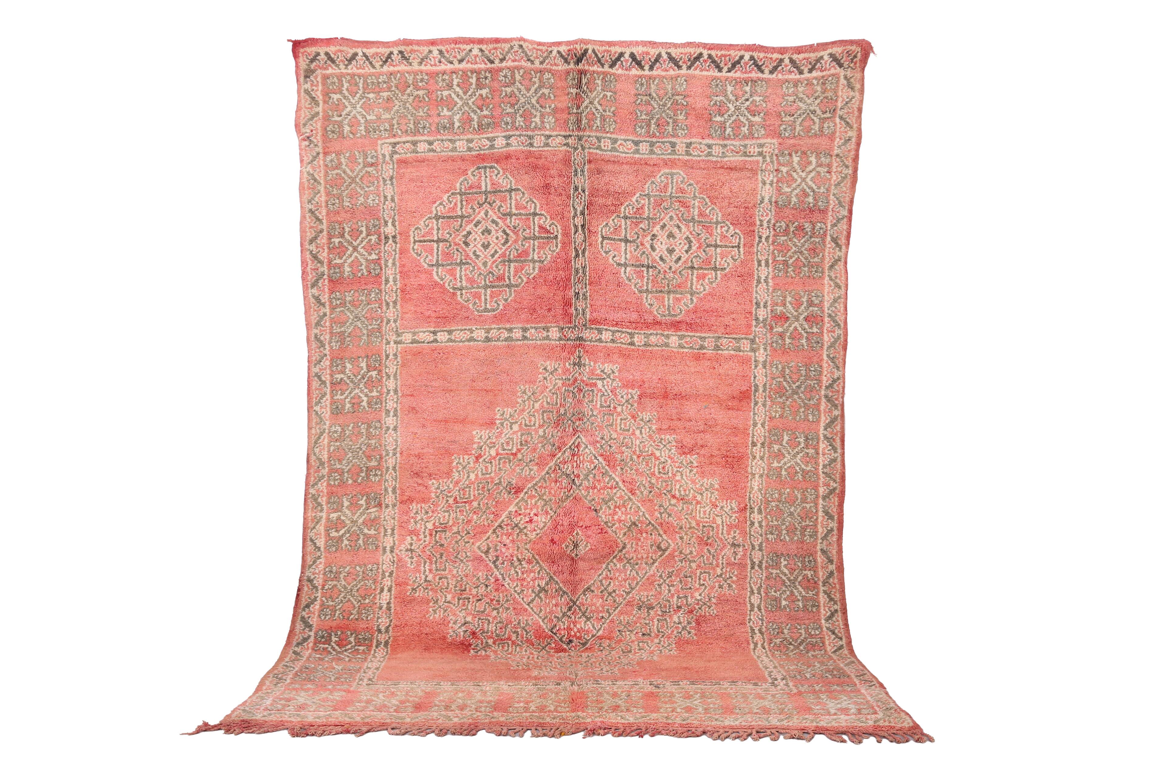 Pink Vintage Moroccan Rug 186 cm x 279 cm - Handmade Wool Rug - Berber Rug