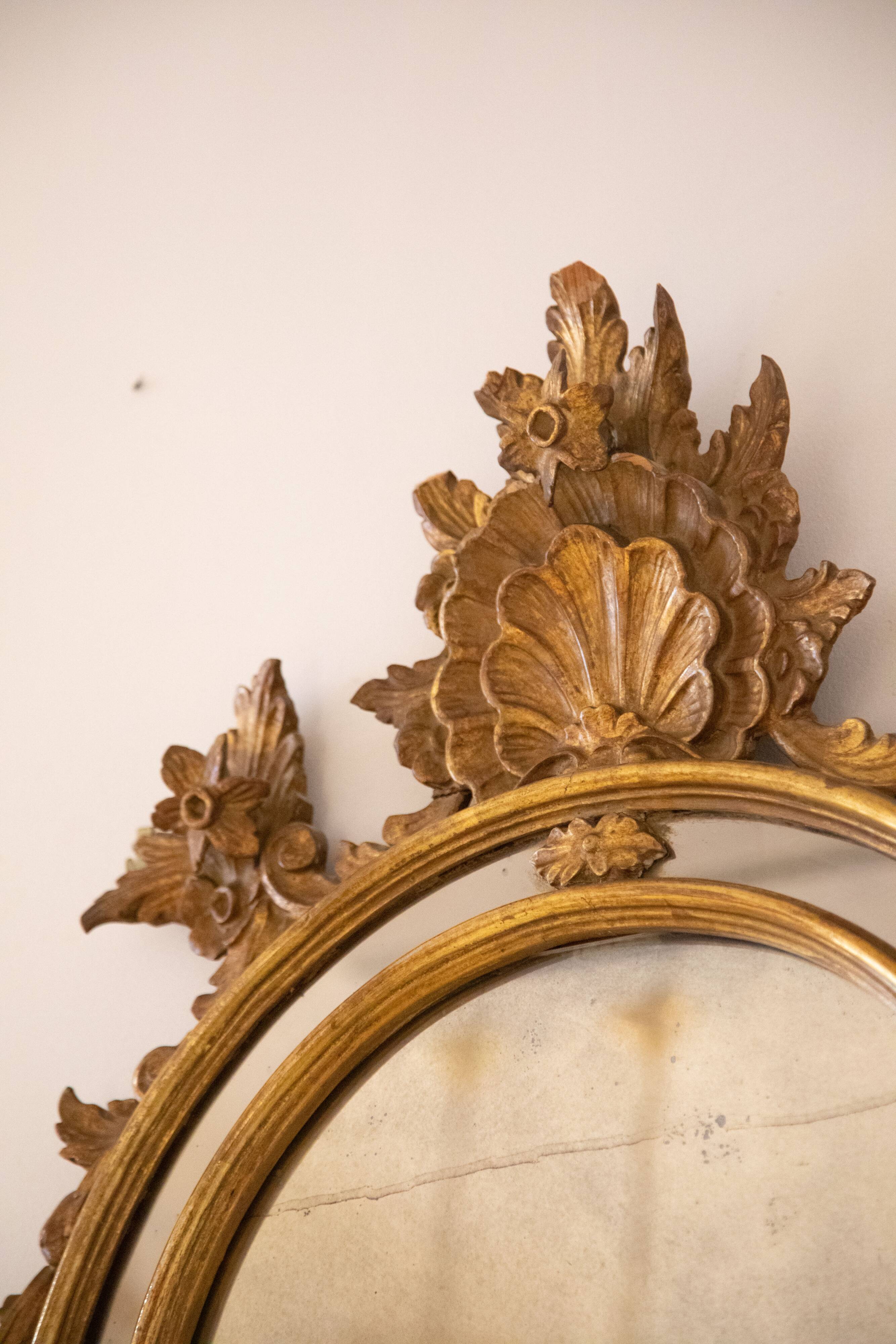 Mirror with wooden glazing beads, gold, 19th century, Italy