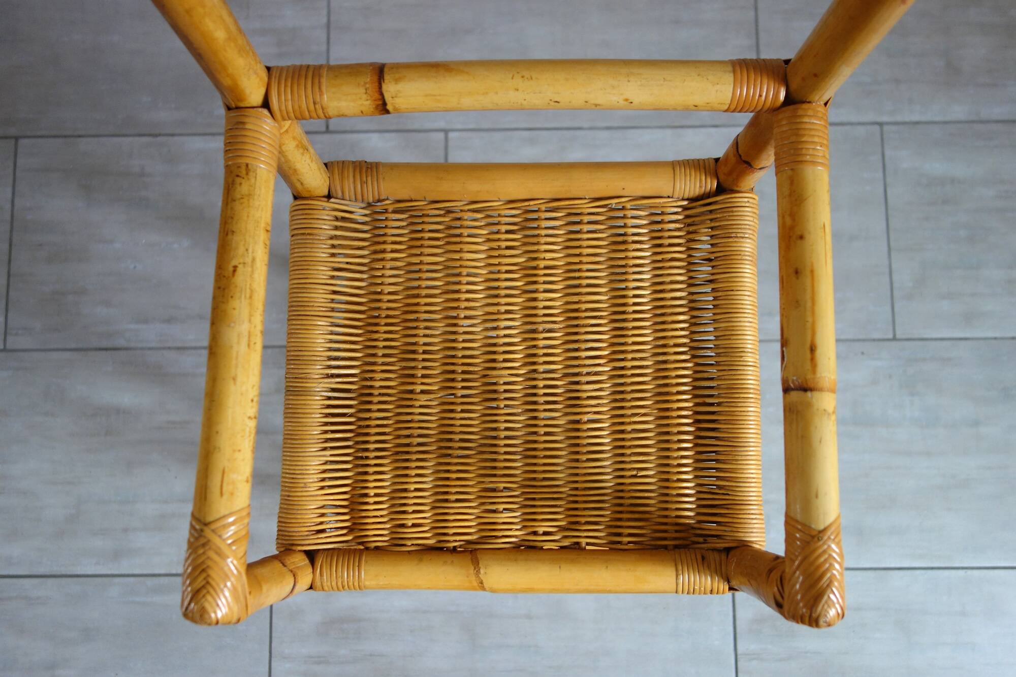 Vintage bamboo rattan high stool