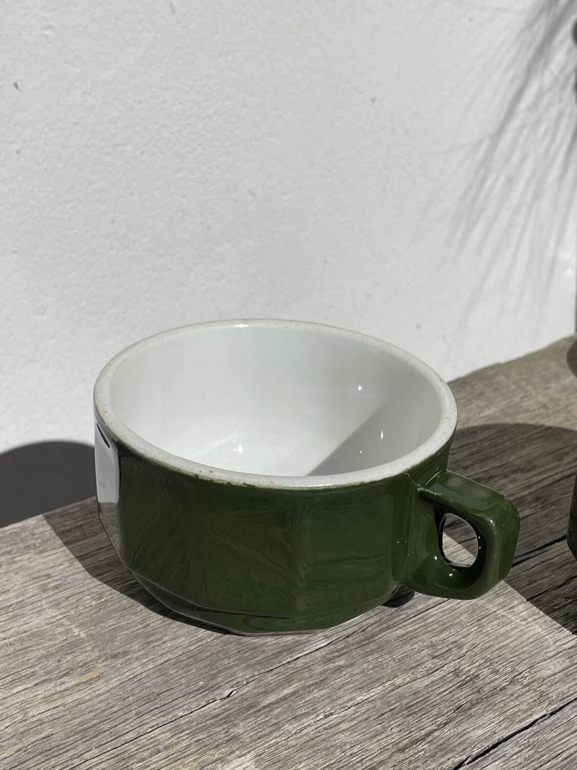 3 dark green bistro tea cups from Caen