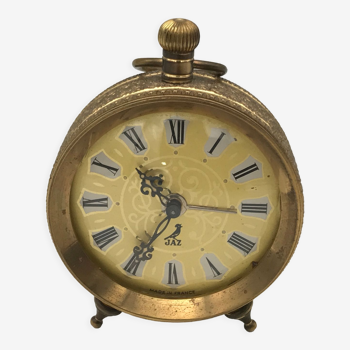 Alarm clock antique table clock in golden metal, moltic model, brand jaz