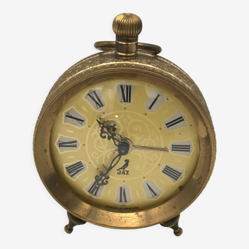 Réveil horloge de table ancienne en métal doré, modèle moltic, marque jaz