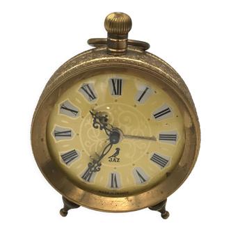 Alarm clock antique table clock in golden metal, moltic model, brand jaz