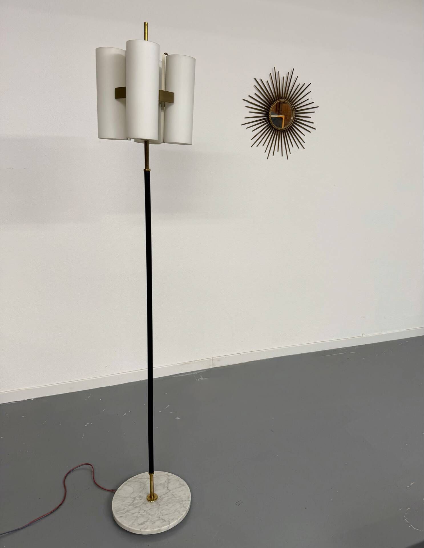 Vintage 1960s Arlus France brass four-light lamp post.