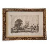 late 19th century etching, rural landscape