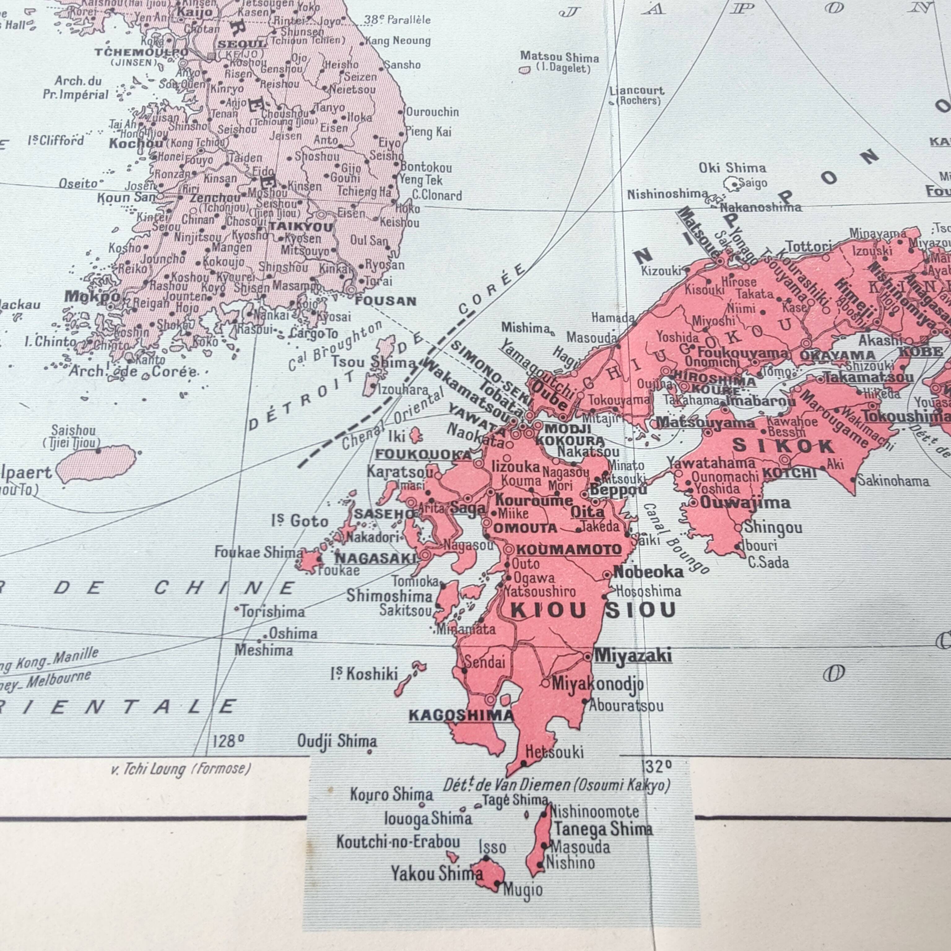 Vintage map Japan Korea 43x43cm from 1950