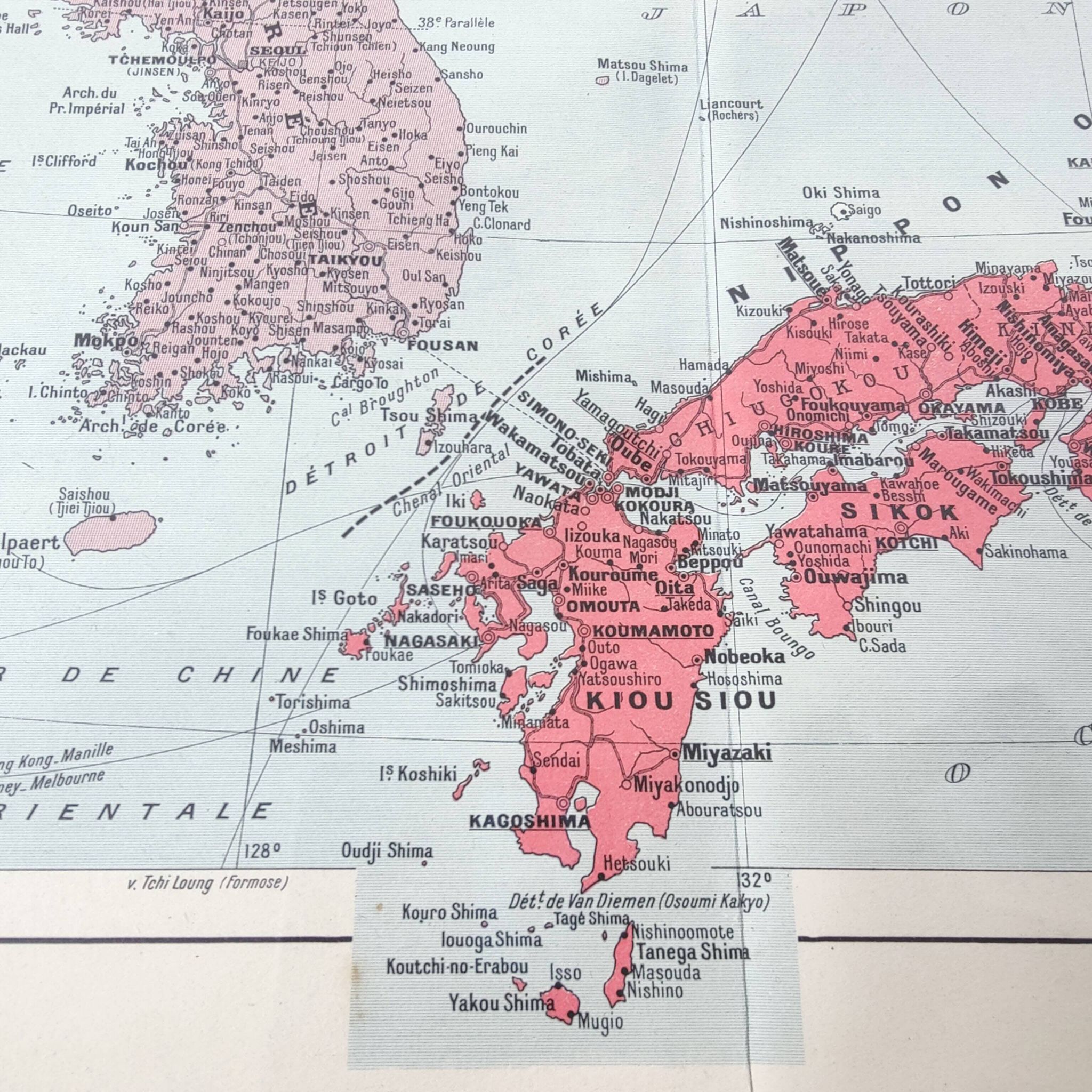 Vintage map of Japan and Korea 43x43cm from 1950.