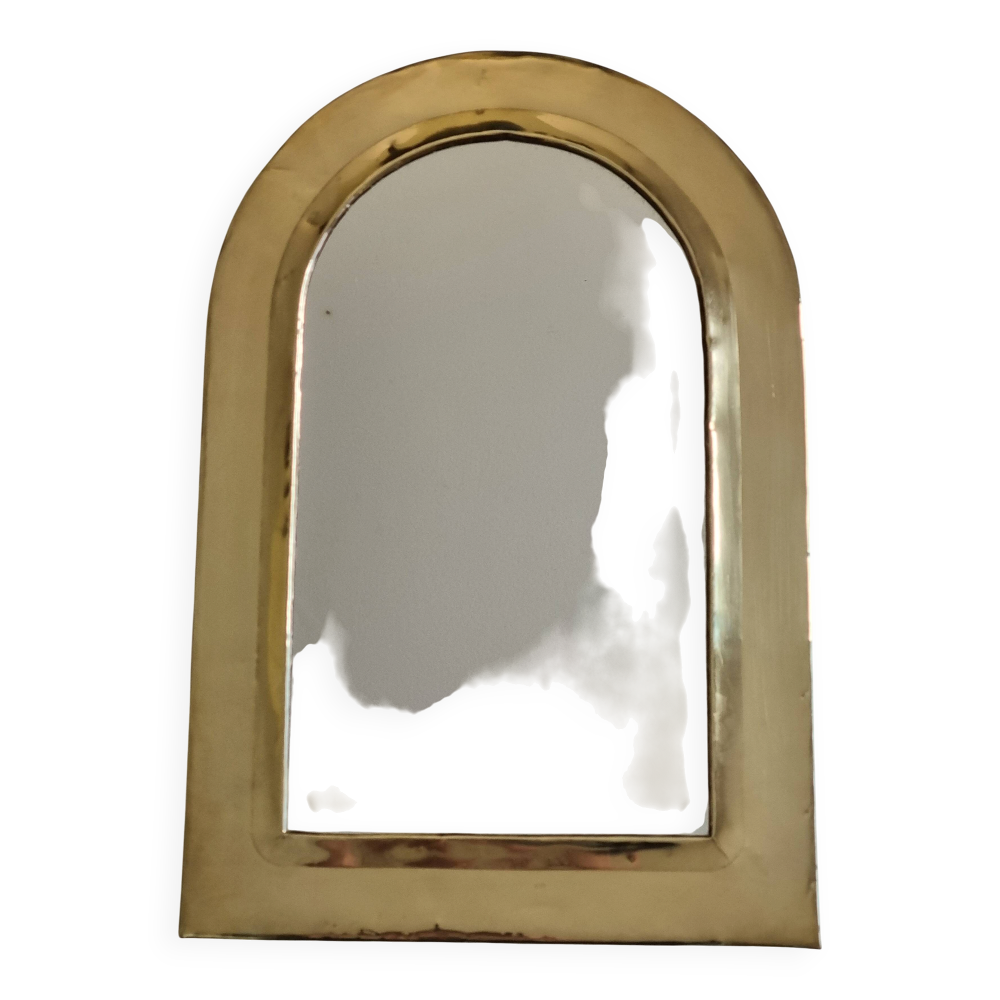 Miroir mural arche en laiton poli, artisanat marocain, 44 x 29 cm