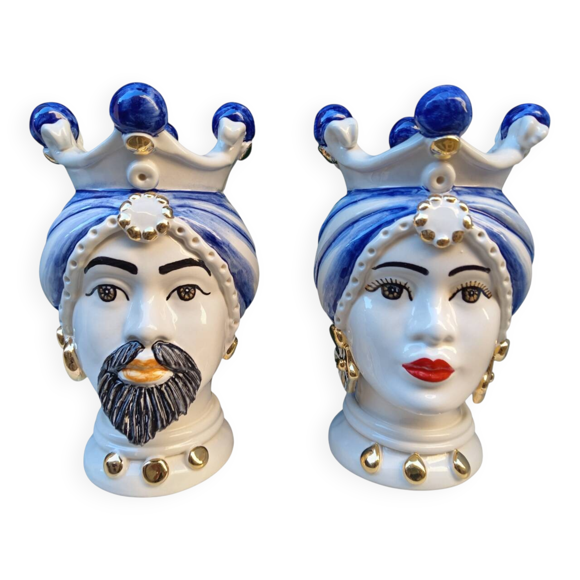 Coppia di Teste di moro siciliane in ceramica