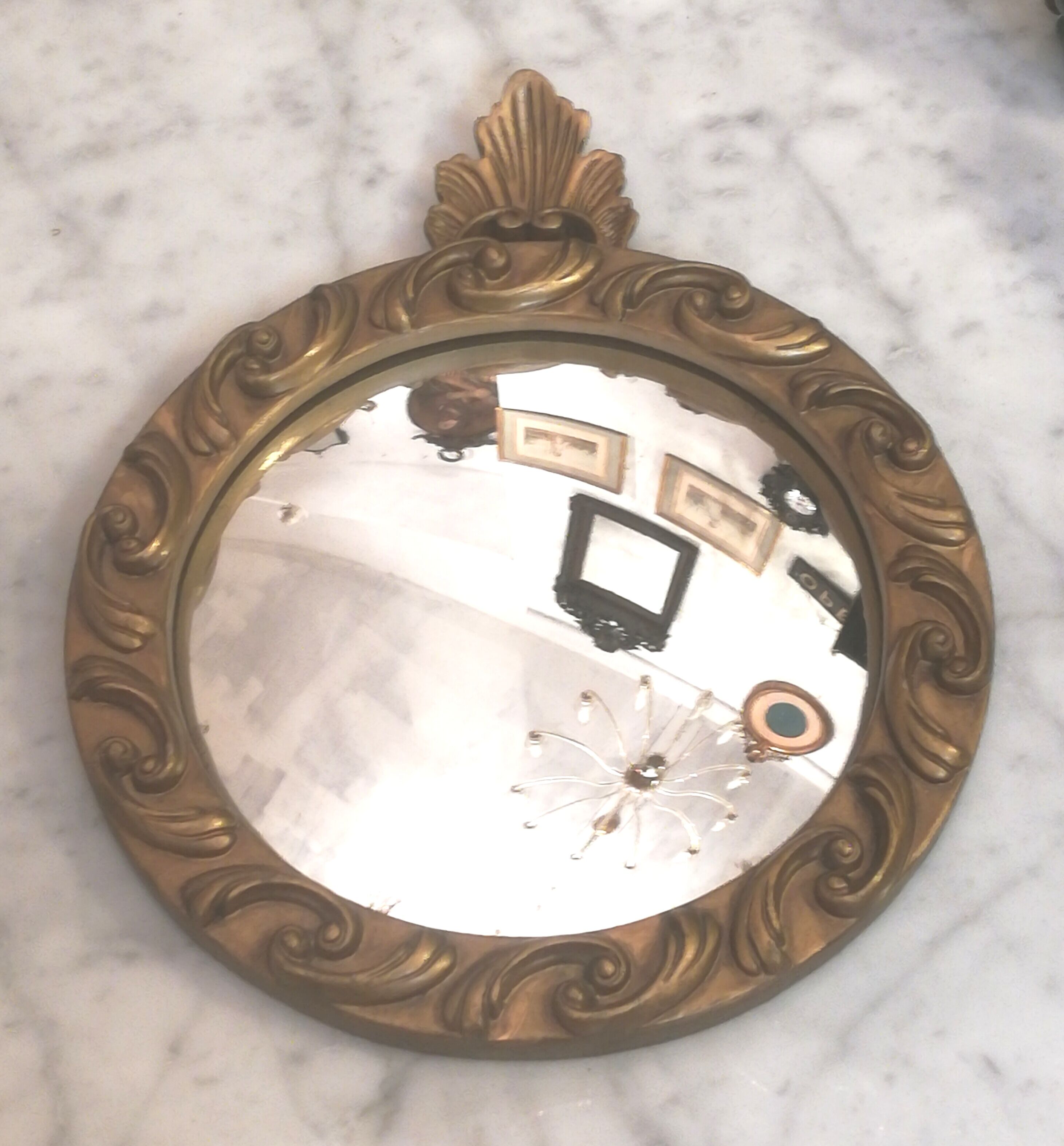 Witch mirror in gilded resin 60s