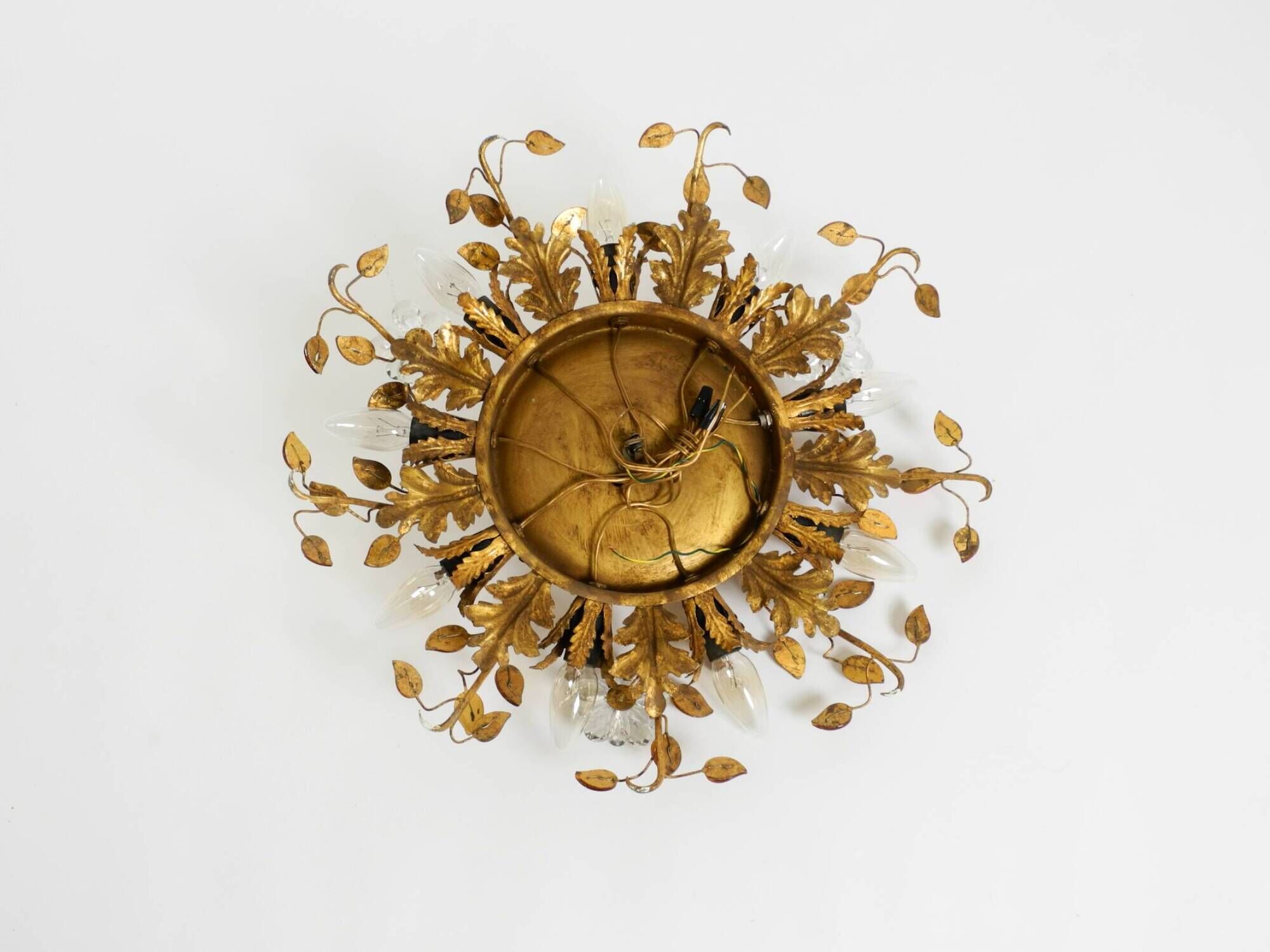 Large gilt Italian ceiling lamp from the 1960s by Banci Firenze with 9 sock