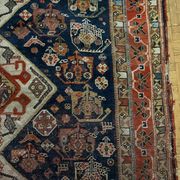 Antique handmade Persian Qashqai nomadic rug – blue background 94x112cm