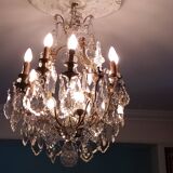 Lustre bronze et pampilles en cristal Baccarat