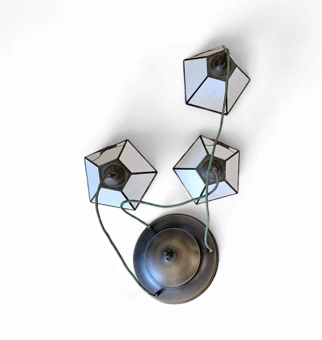 3 light chandelier with glass shades / Art Deco