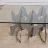 Sculptural coffee table in minimalist design made of metal and glass – 1970