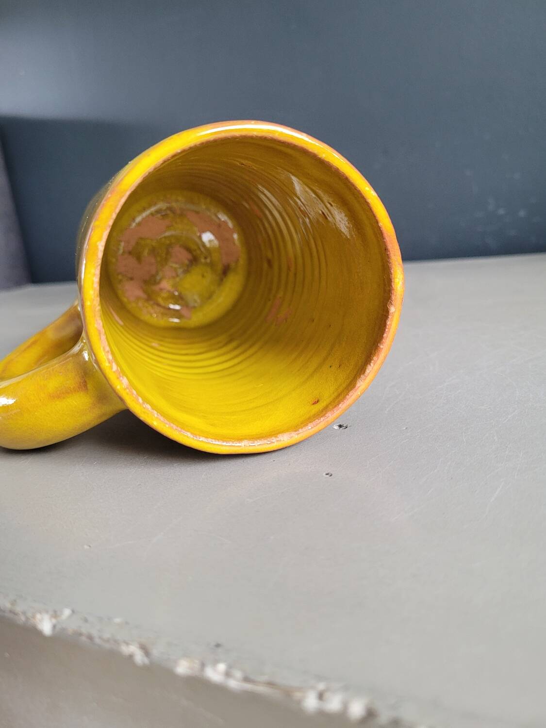 Mustard glazed terracotta mug signed - cup