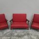 Vintage 1950s children's sofa and two armchairs with compass feet