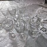 12 small twisted bistro glasses, 19th century