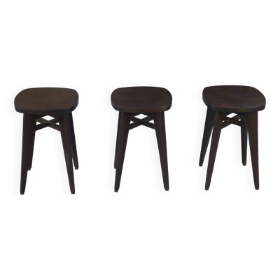 3 tabourets en hêtre attribués à Louis Gamet 1950