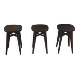 Set of 3 designer beech stools attributed to Louis Gamet, 1950s