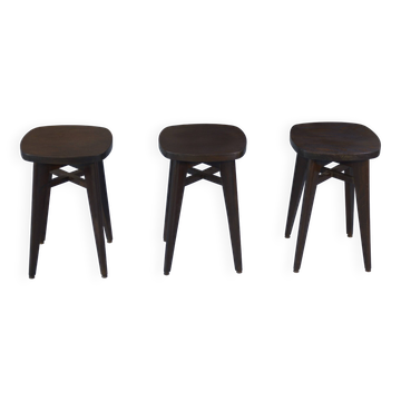 3 tabourets en hêtre attribués à Louis Gamet 1950