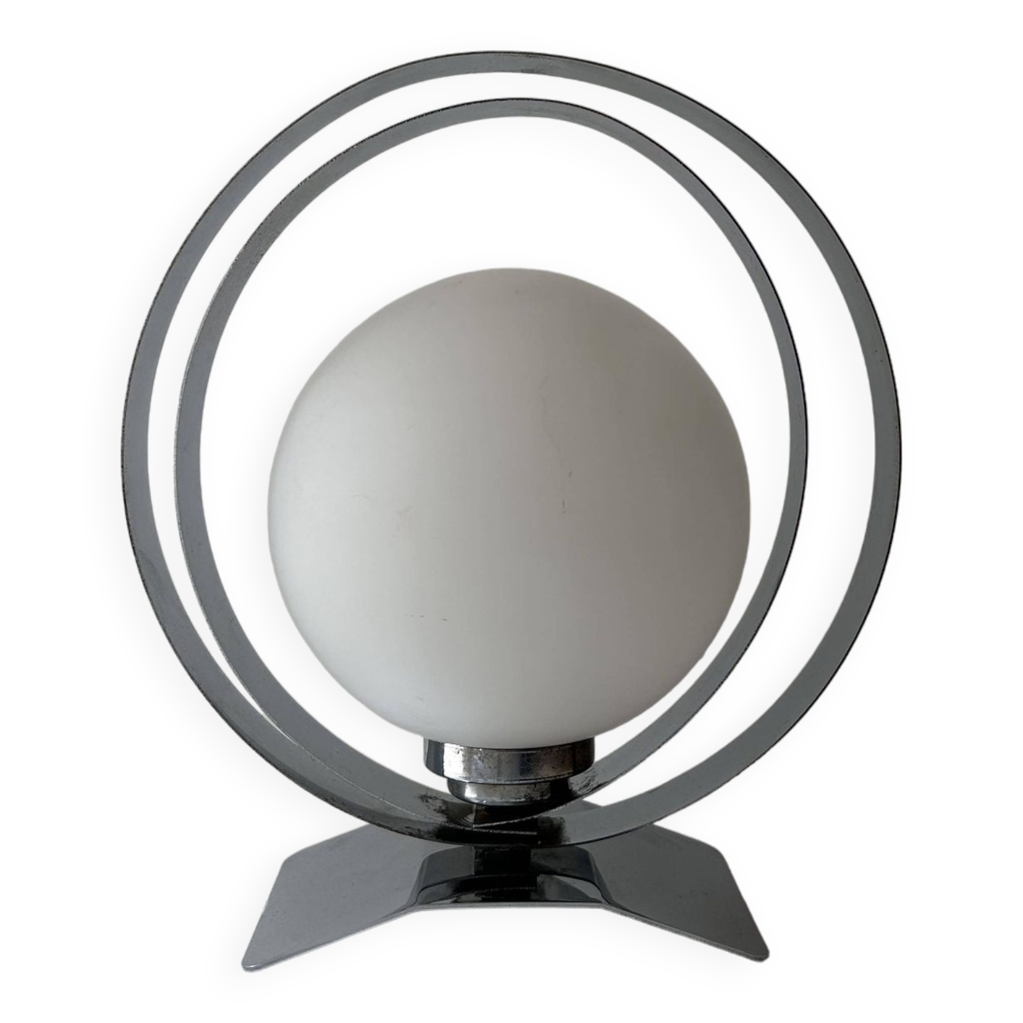 Lampe de table vintage, chrome et opaline, France 1970