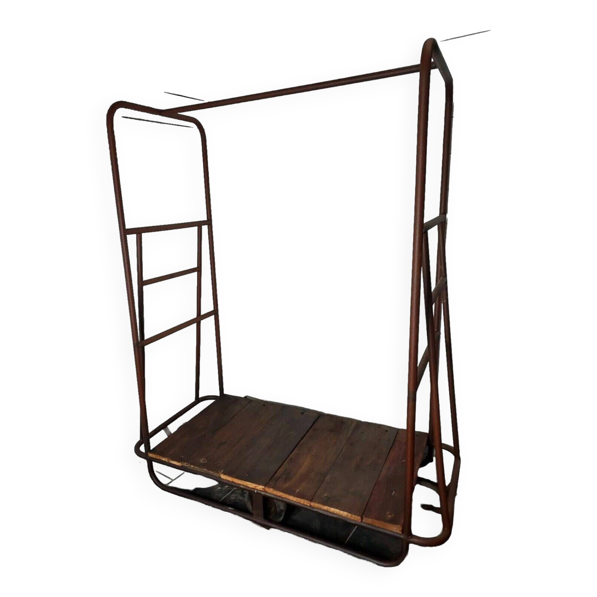 chariot industriel en fer et bois , portant