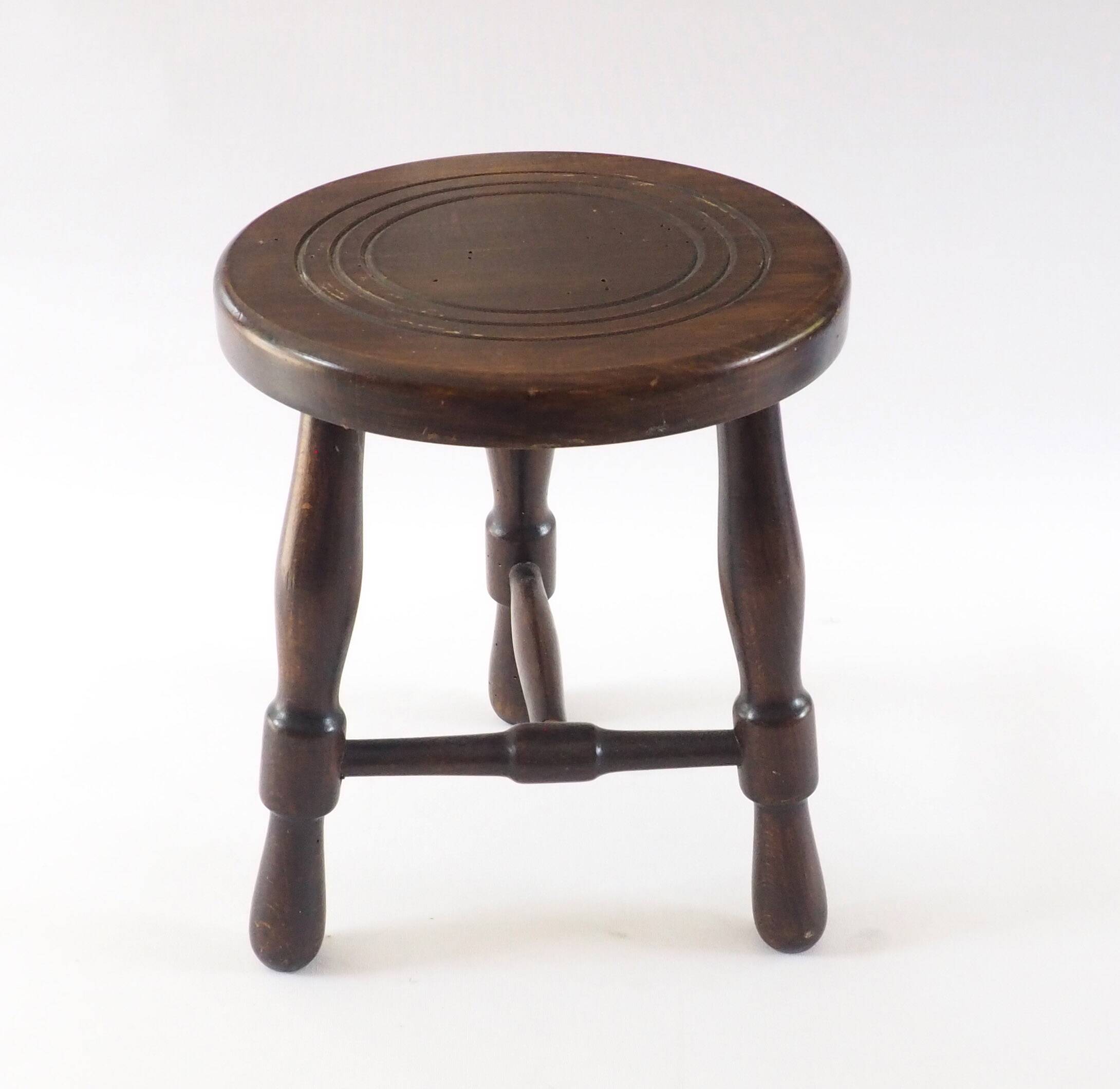 Turned wood tripod stool