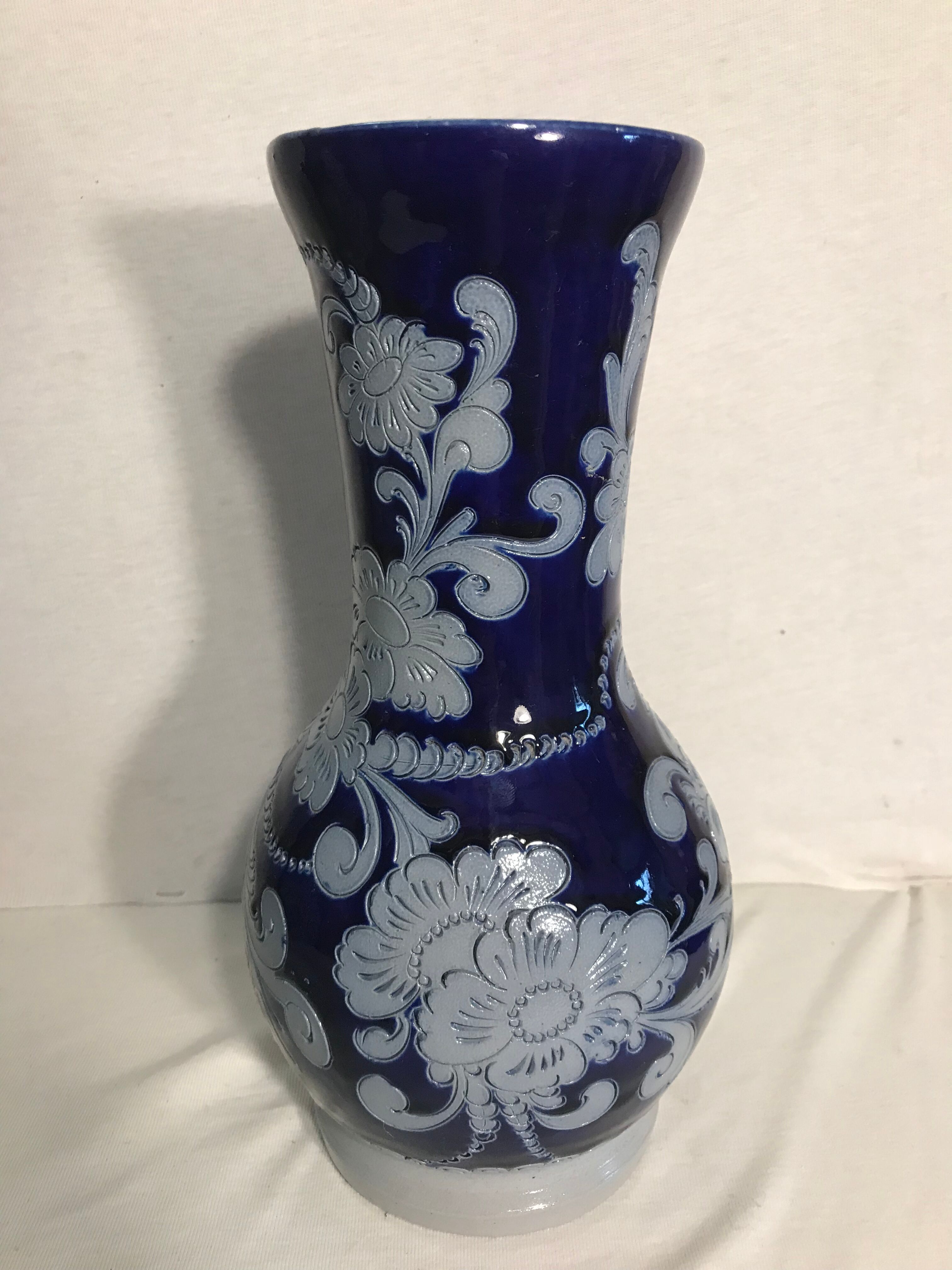 Former Alsace Betschdorf  Decoration Vintage blue stoneware Vase