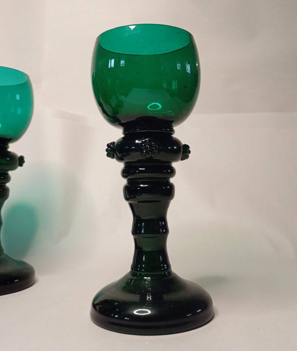 Antique Green Glass Tall Roemer Set of 4