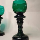 Antique Green Glass Tall Roemer Set of 4