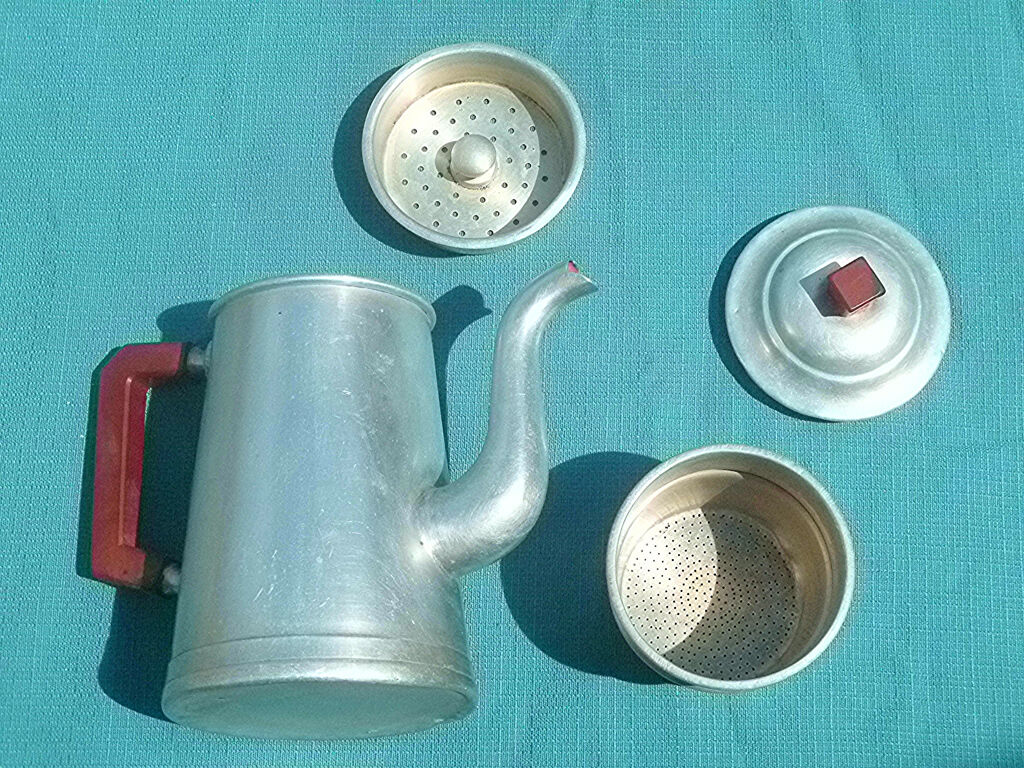 Old aluminum coffee maker, vintage
