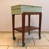 Worker green wood feet wheels