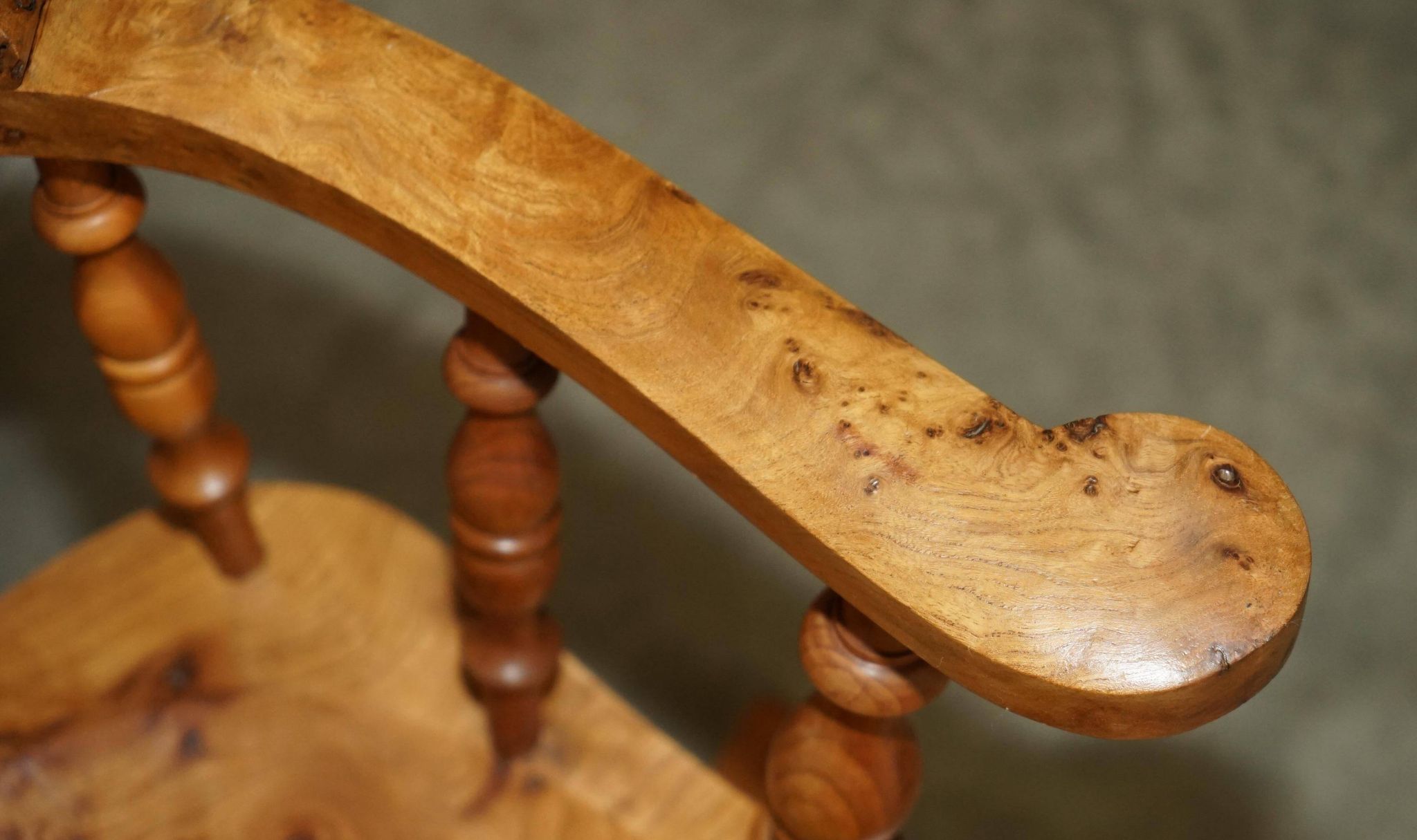 Burr yew wood swivel office chair - Windsor swivel