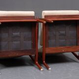 2 teak and ecru fabric armchairs, Denmark 1960